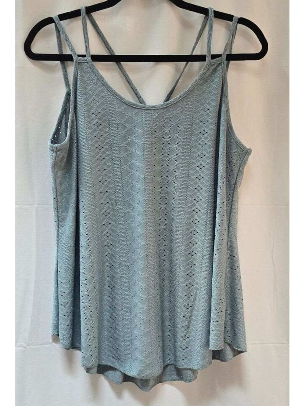 Women's Green Eyelet Lace Strappy Tank Top Size Large Flowy Sleeveless Cami